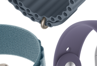 Apple Watch Series 11 bands: purple fog Sport Band, anchor blue Ocean band, light blue Alpine Loop