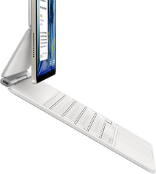 iPad Air, Starlight color, attached to Magic Keyboard, white color, side exterior